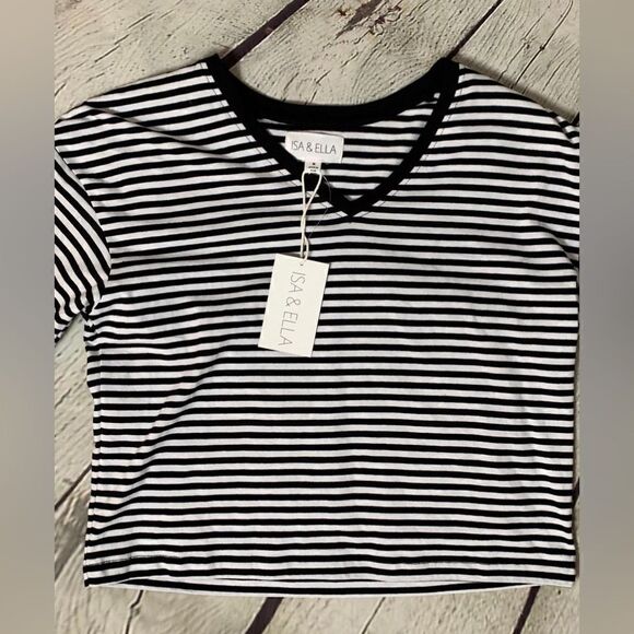 🔮🆕 ISA & ELLA | Striped “Heart on My Sleeve” Cropped Tee Size M - Picture 2 of 3